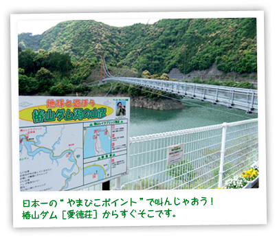 日本一の“やまびこポイント”で叫んじゃおう！椿山ダム［愛徳荘］からすぐそこです。